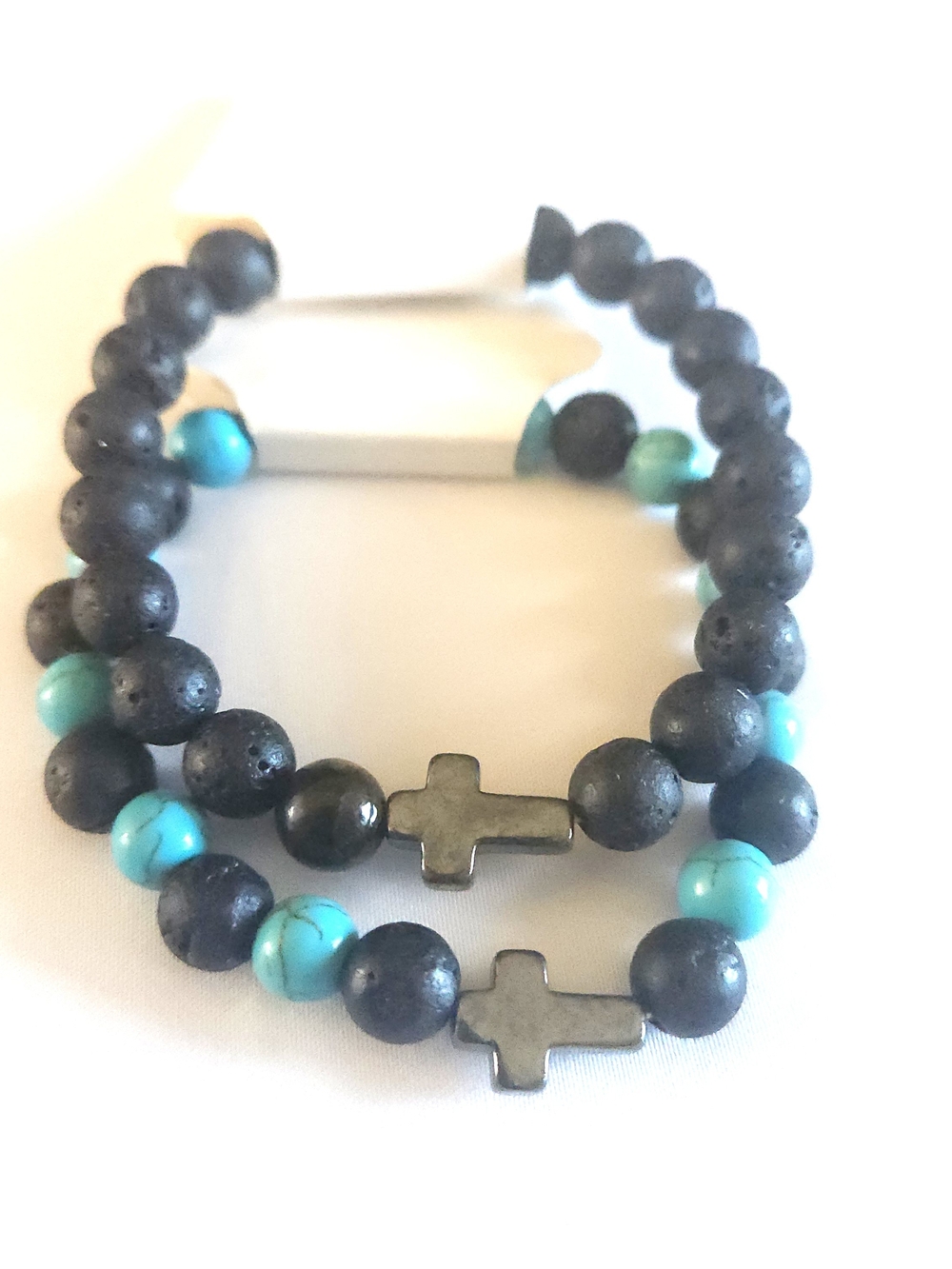 Turquoise + Black Beaded Cross Bracelet Set